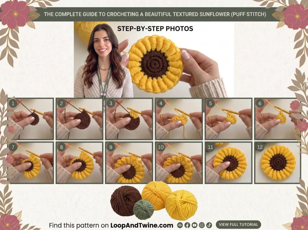 Crochet Sunflower Applique: Free Pattern (Under 30 Minutes)