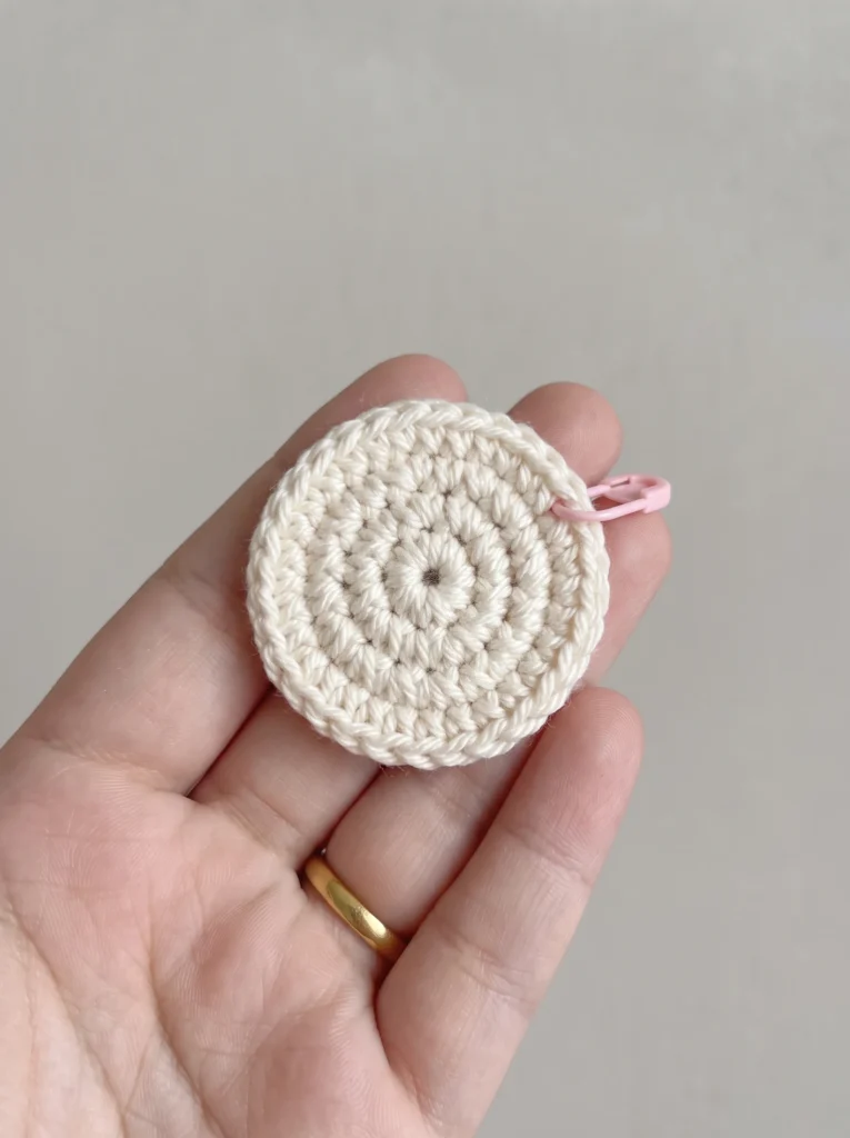 Crochet bunny backpack flat base circle after Round 4