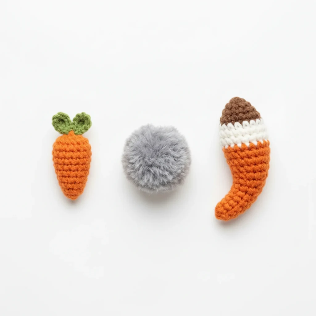 Carrot charm and tail charms for the donut keychain crochet pattern