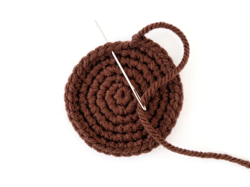 Invisible fasten off step 2 - inserting the needle under both loops of the next stitch