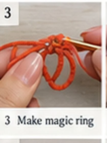 Spiral shell crochet handbag step 3: Form the adjustable magic ring.