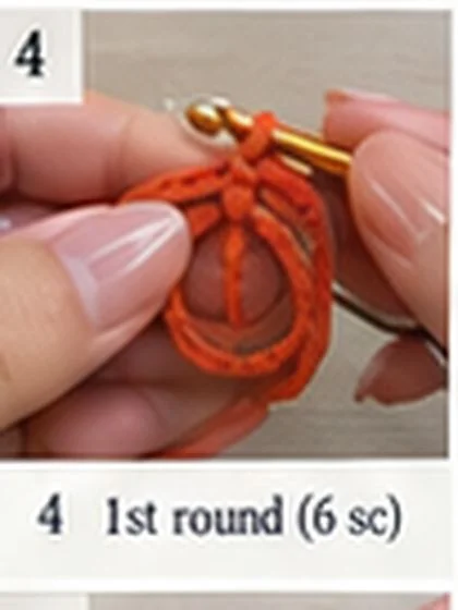 Spiral shell crochet handbag step 4: Round 1: work 6 sc into the ring.