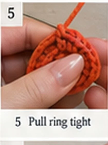 Spiral shell crochet handbag step 5: Pull the tail to close the center.