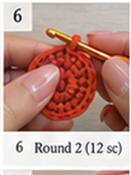 Spiral shell crochet handbag step 6: Round 2: inc in every st. 12 sts.