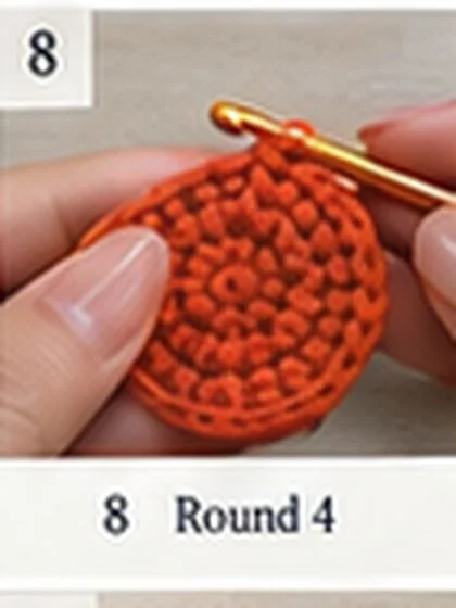 Spiral shell crochet handbag step 8: Round 4: stagger increases. 24 sts.
