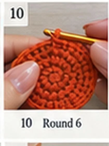 Spiral shell crochet handbag step 10: Round 6: stagger increases. 36 sts.