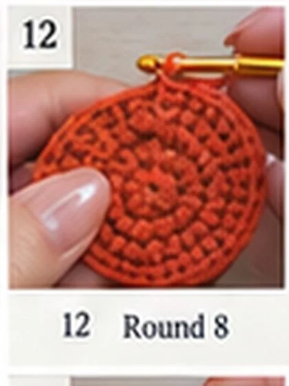 Spiral shell crochet handbag step 12: Round 8: stagger increases. 48 sts.