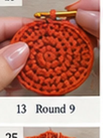 Spiral shell crochet handbag step 13: Round 9: (sc 7, inc) x 6. 54 sts.