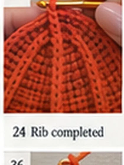 Spiral shell crochet handbag step 24: Complete all 21 ribs.