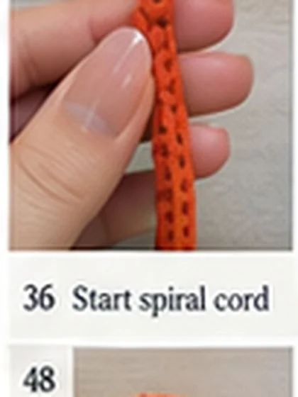 Spiral shell crochet handbag step 36: Cord R1: 4 sc; continue without joining.