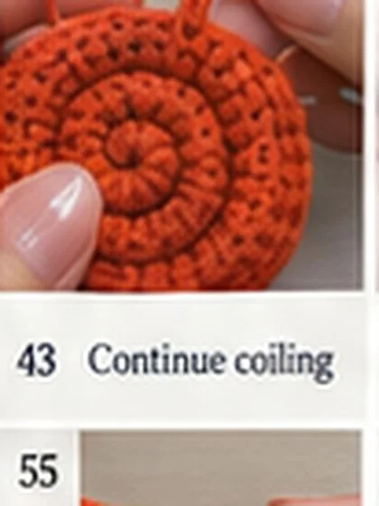 Spiral shell crochet handbag step 43: Keep spiral flat; do not overlap coils.