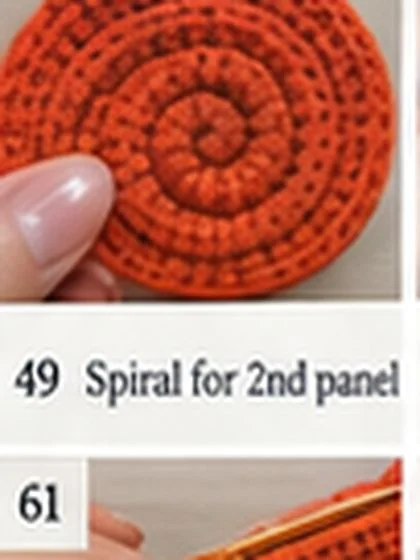 Spiral shell crochet handbag step 49: Attach outer edge first, then hidden internal anchors.