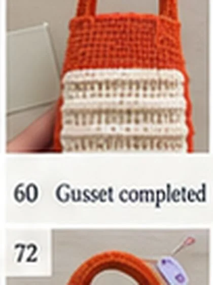 Spiral shell crochet handbag step 60: Add transverse ribs across orange section.
