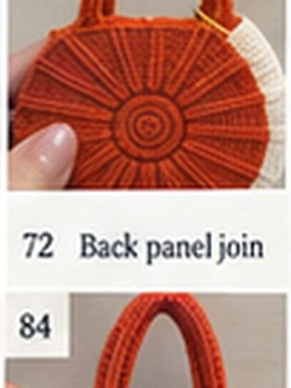 Spiral shell crochet handbag step 72: Check even depth and parallel faces.