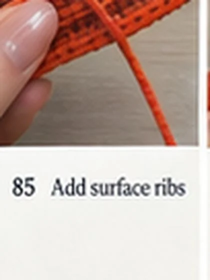 Spiral shell crochet handbag step 85: Add two longitudinal surface ribs.