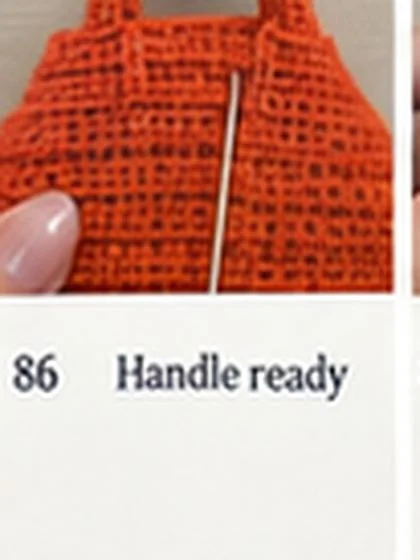 Spiral shell crochet handbag step 86: Shape handle arch gently.