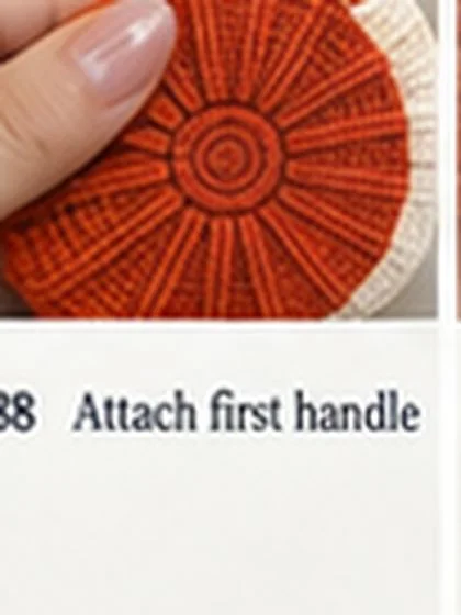 Spiral shell crochet handbag step 88: Mark attachment centers approx. 6 in apart.