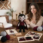 Handmade vampire crochet doll amigurumi with cape, yarn, and video guide - free pattern by Sofia at Loop and Twine