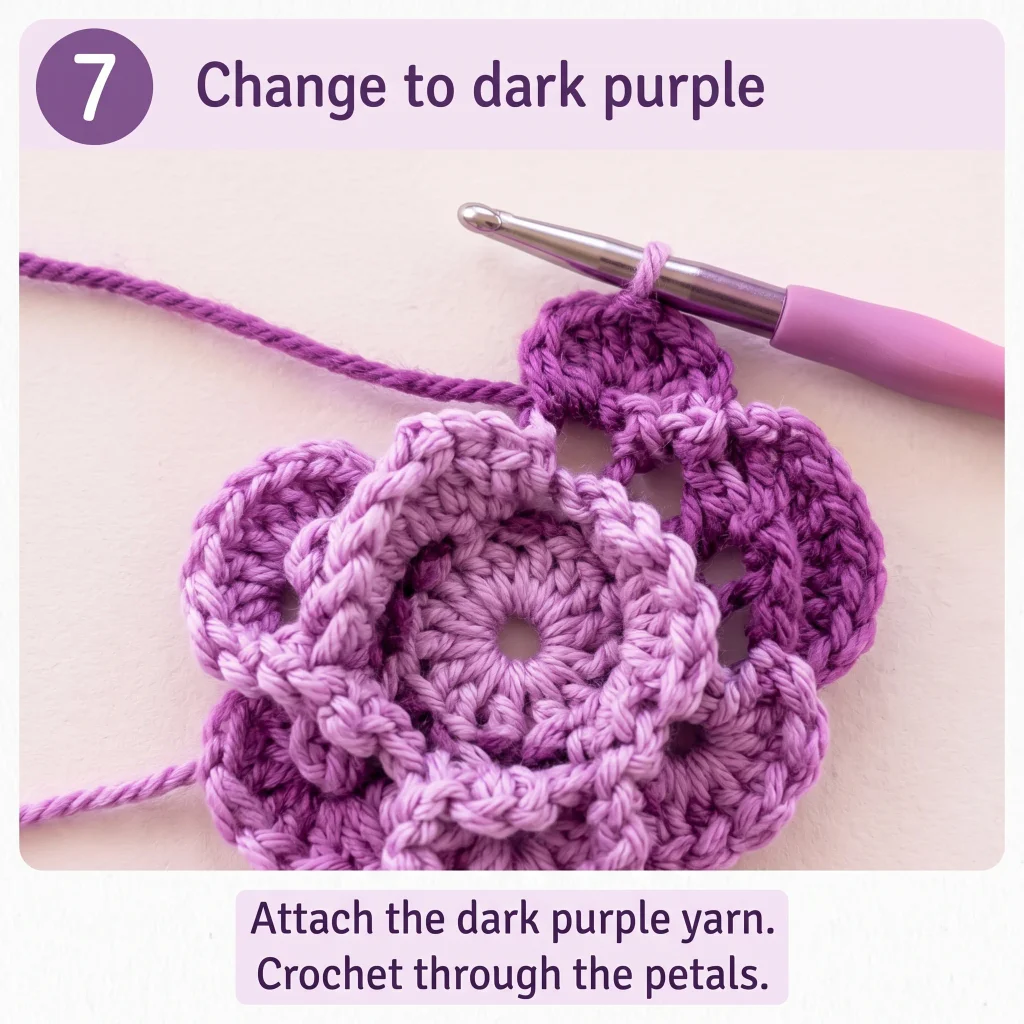 Step 3: Finish the First Color — How to Crochet a Layered Flower (Free Step-by-Step Tutorial)