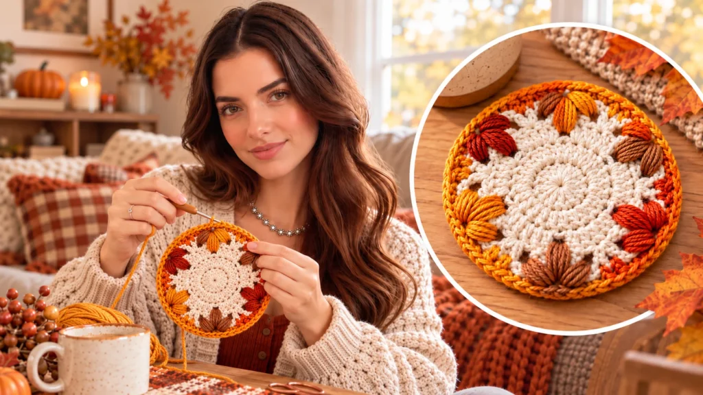 Maple Leaf Crochet Coaster Pattern: Easy 3D Autumn Leaves