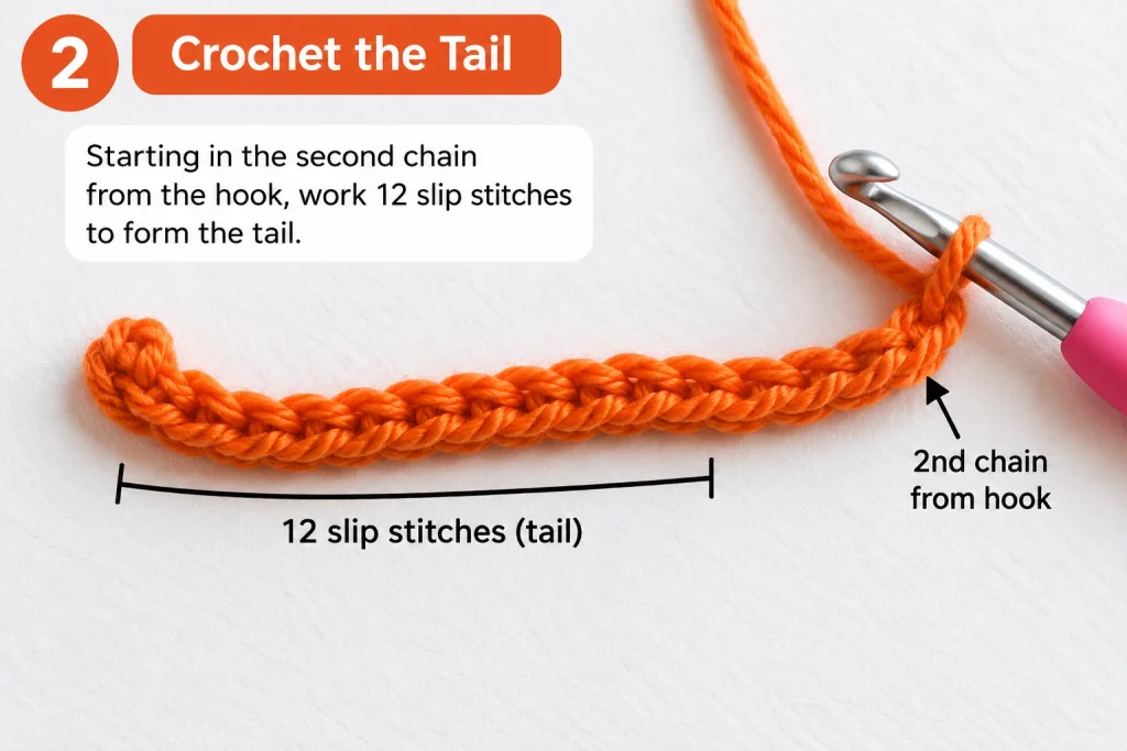 Step 2: The Tail — Free Crochet Cat Applique Pattern for Beginners