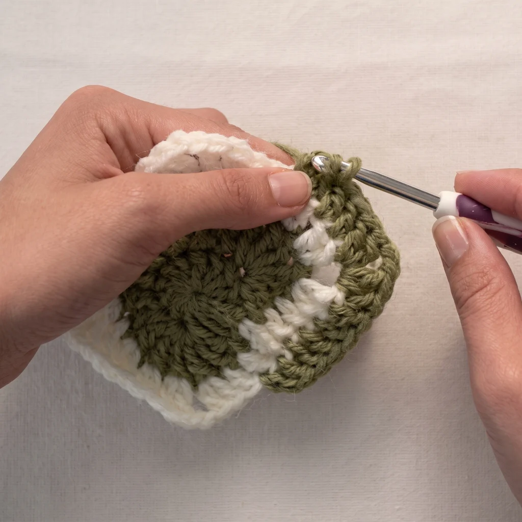 Part 3: Standard Granny Rounds (Green) — Heart Granny Square Crochet Pattern (Free, Beginner-Friendly)