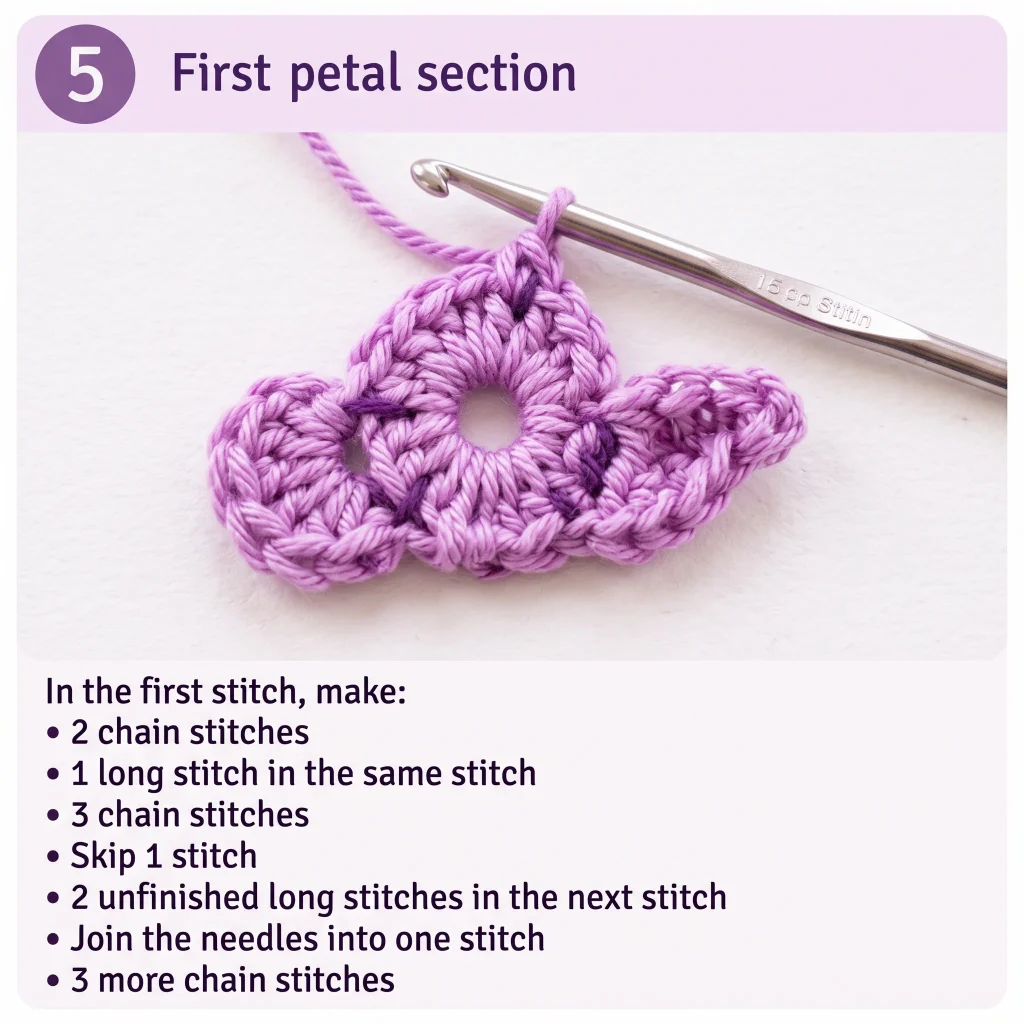 Step 3: Finish the First Color — How to Crochet a Layered Flower (Free Step-by-Step Tutorial)