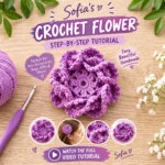 Handmade layered crochet flower with a gradient of purple shades, from lavender to deep violet