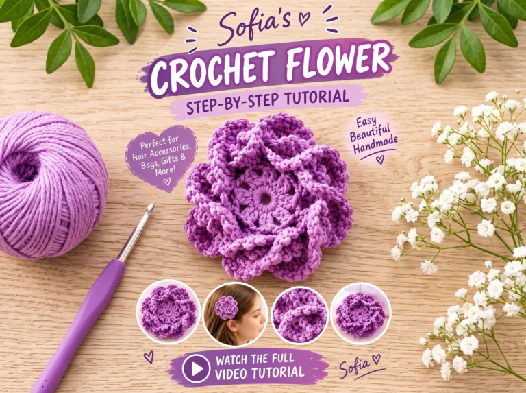 Handmade layered crochet flower with a gradient of purple shades, from lavender to deep violet