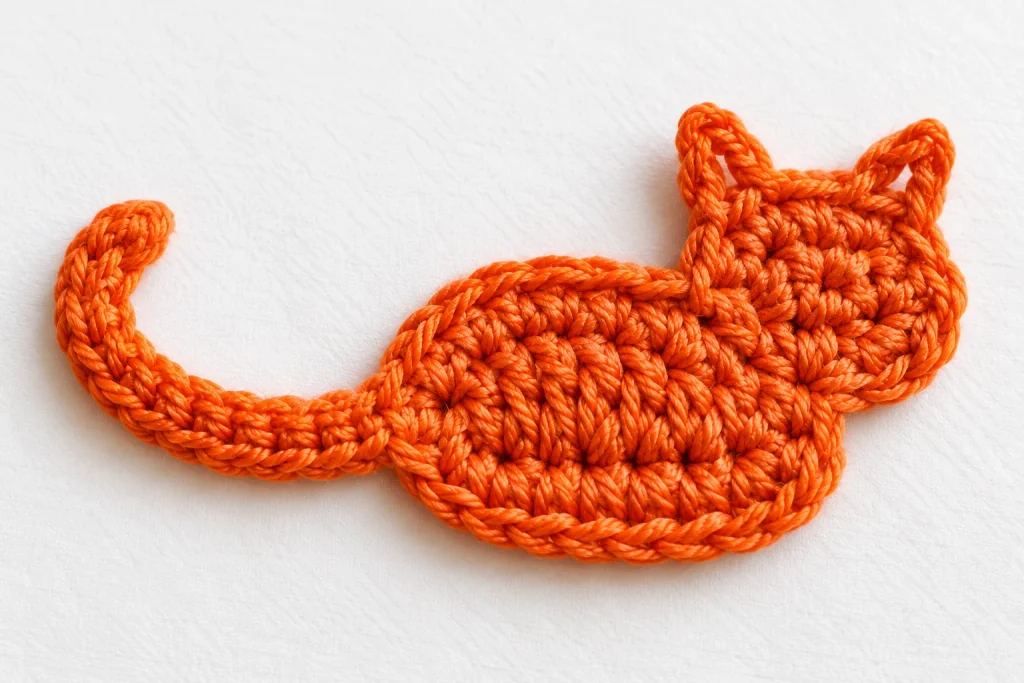 Free Crochet Cat Applique Pattern in orange cotton yarn