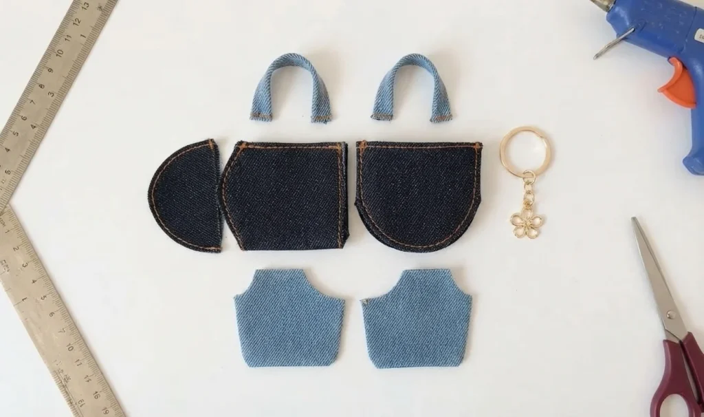 Cutting and Preparing the Denim Pieces — Craft an Adorable Mini Denim Bag Keychain