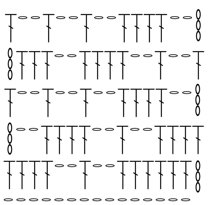 Heart-shaped filet crochet graph with numbered columns and rows